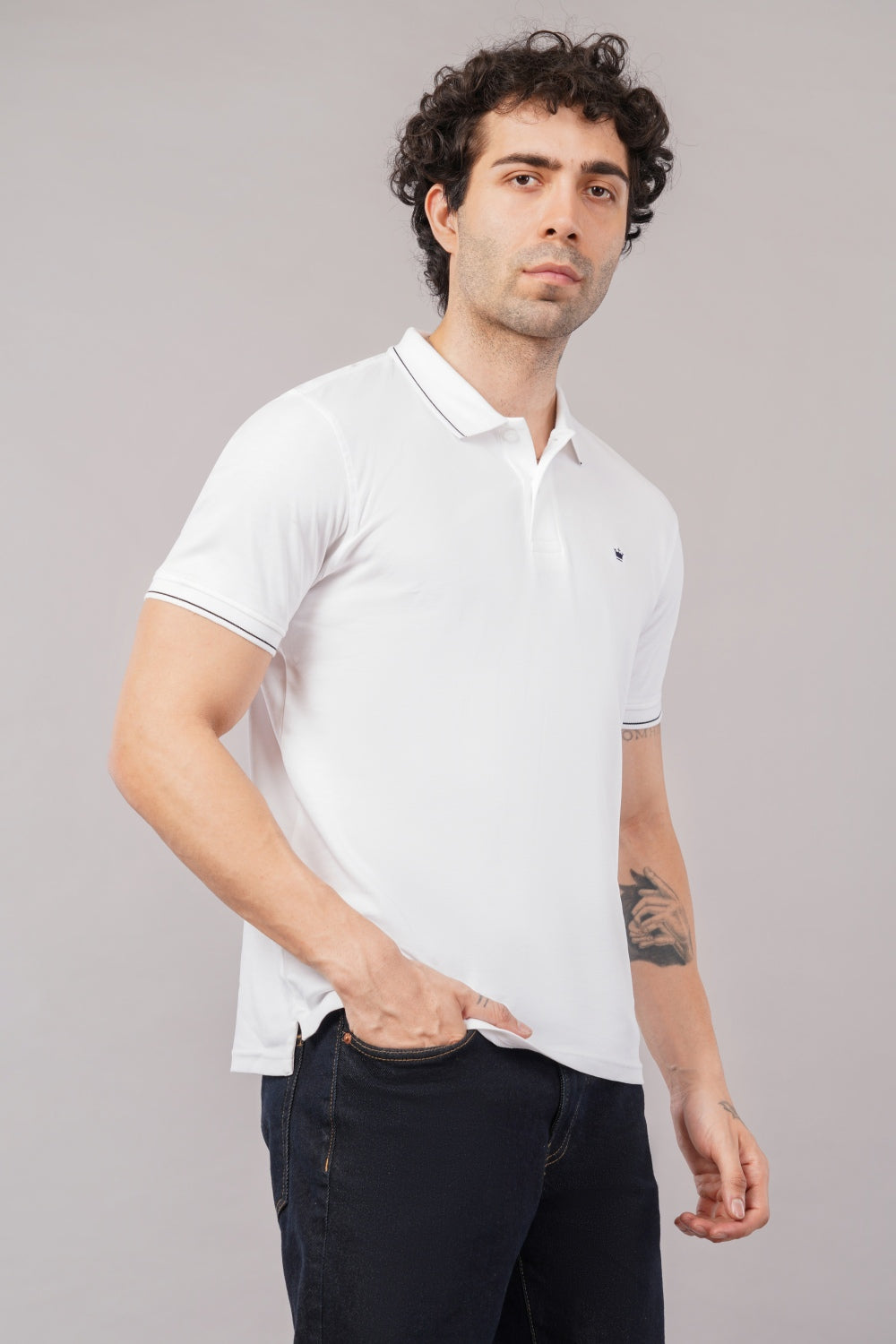 Louis Philippe Solid White EdgeMark Half Sleeve Polo T-shirt