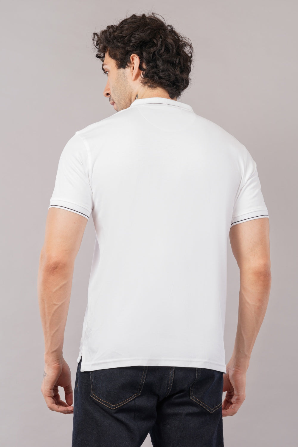 Louis Philippe Solid White EdgeMark Half Sleeve Polo T-shirt