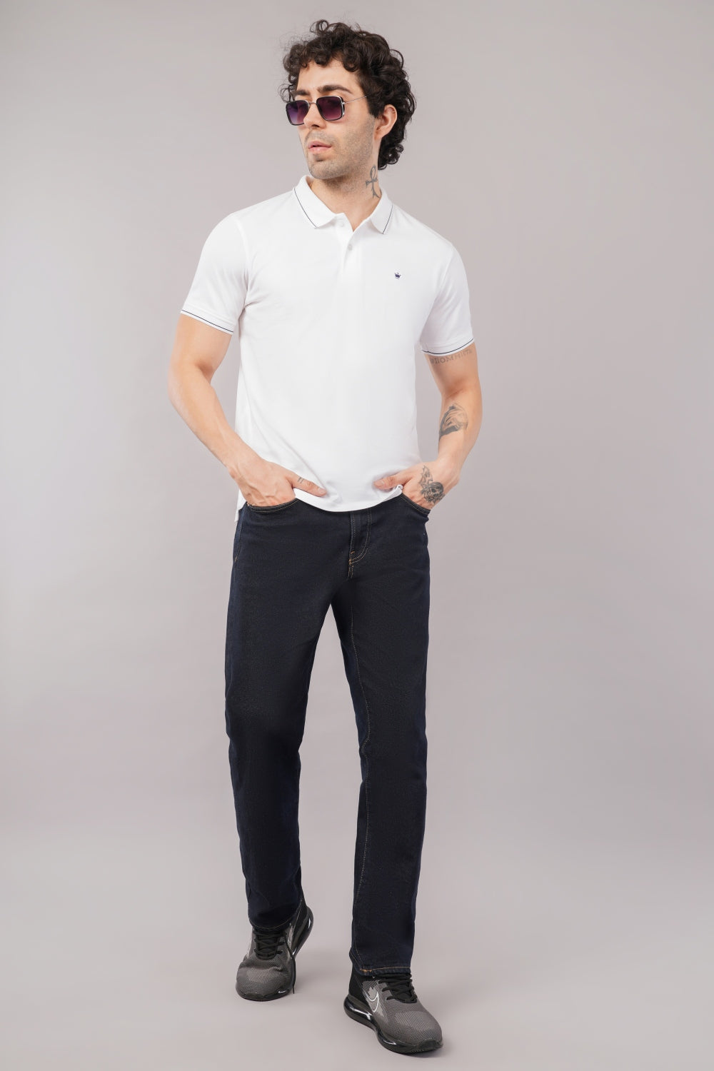 Louis Philippe Solid White EdgeMark Half Sleeve Polo T-shirt