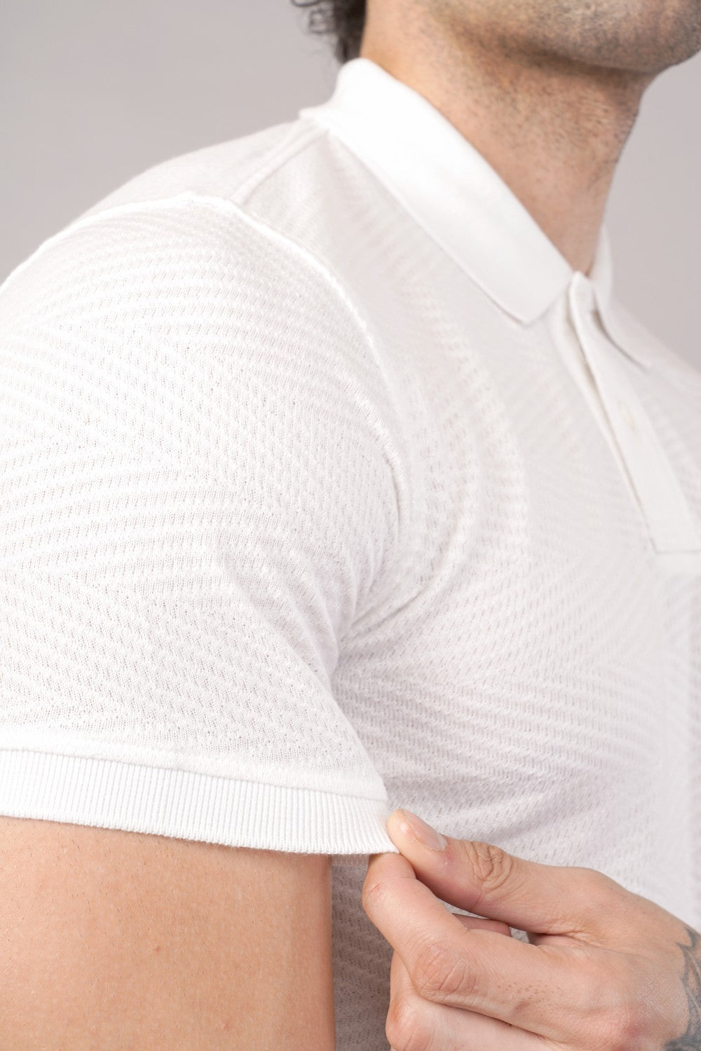 Parx White Self Design Half Sleeve Polo T-shirt