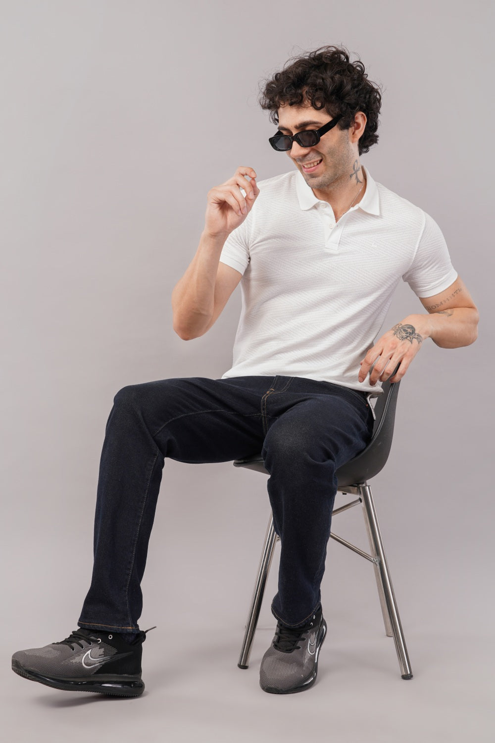 Parx White Self Design Half Sleeve Polo T-shirt