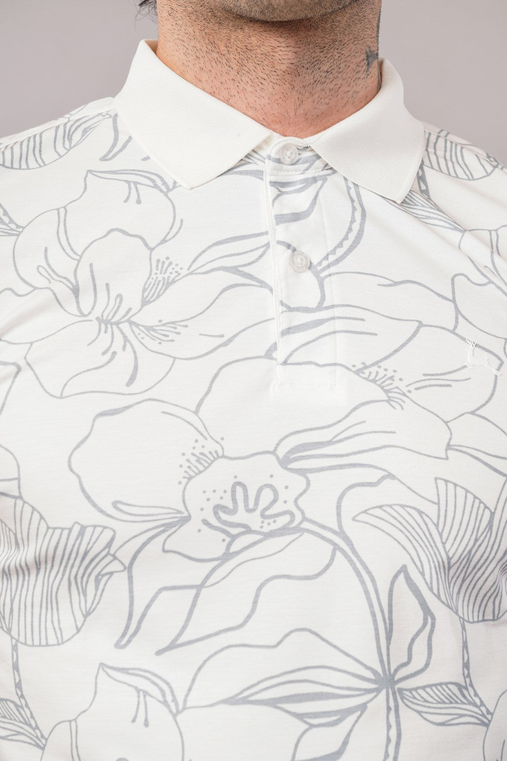 Parx Off White Floral Printed Half Sleeve Polo T-shirt