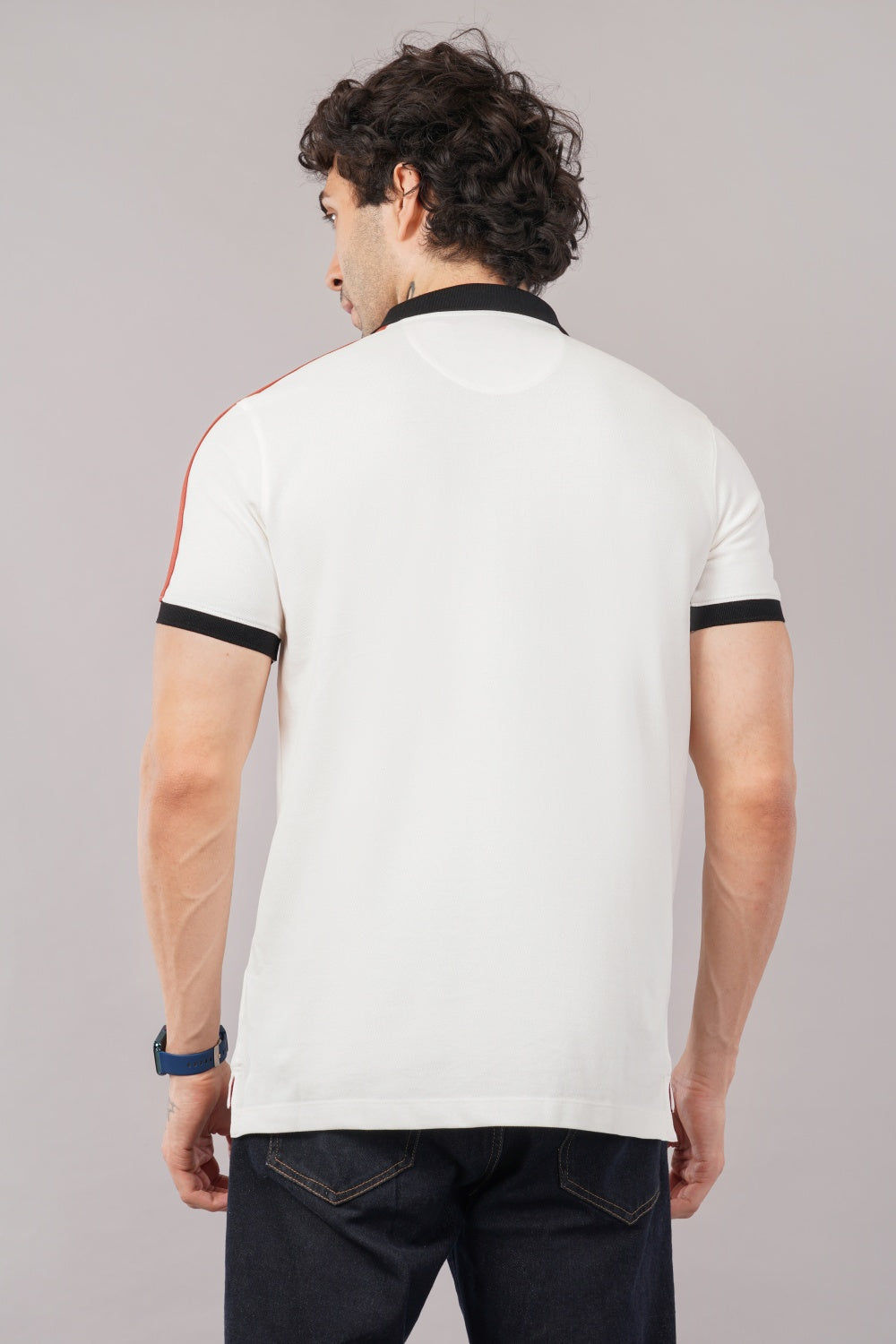 Van Heusen Solid White Rust Shoulder Design Half Sleeve Polo T-shirt