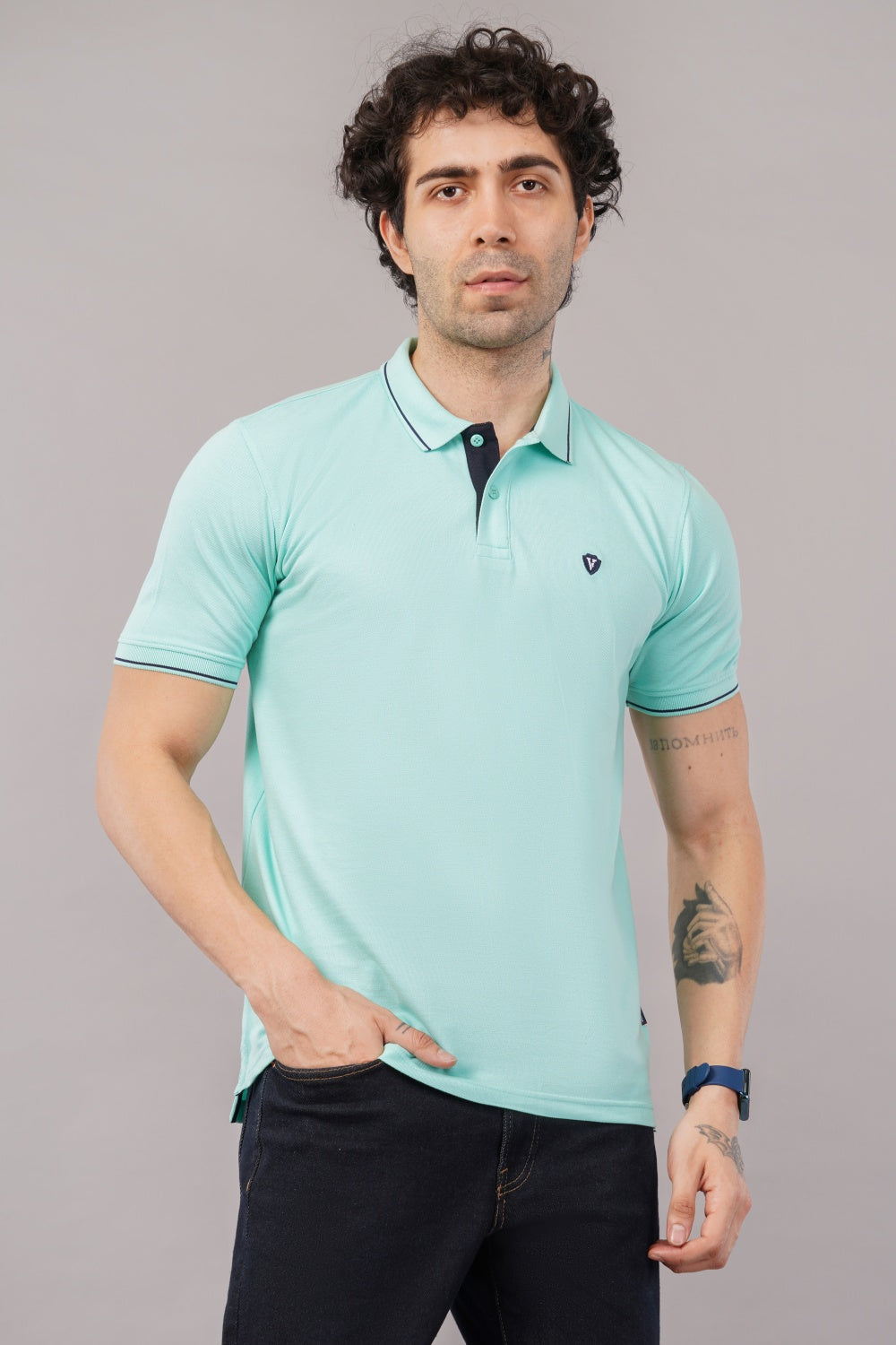 Van Heusen Solid Mint Green Half Sleeve Polo  T-shirt