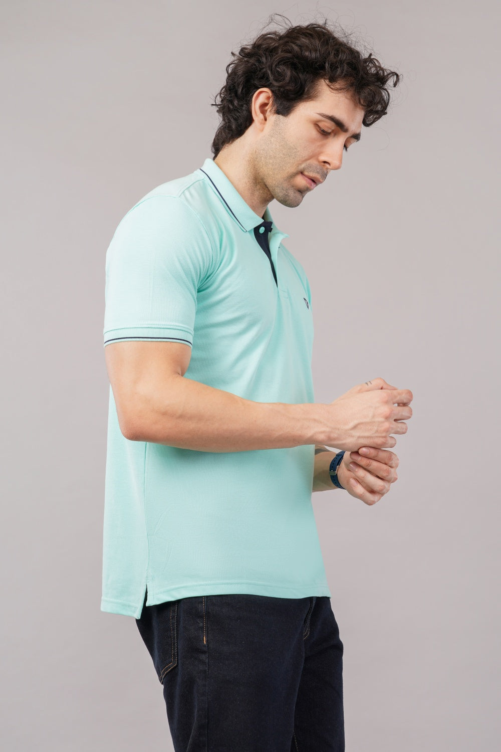 Van Heusen Solid Mint Green Half Sleeve Polo  T-shirt
