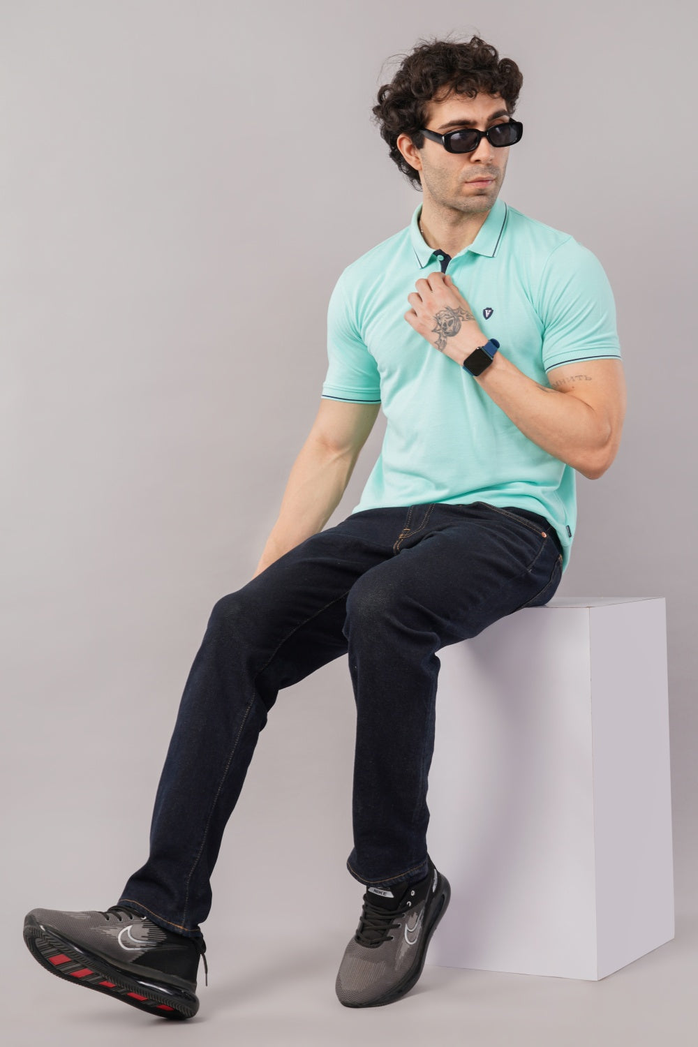 Van Heusen Solid Mint Green Half Sleeve Polo  T-shirt