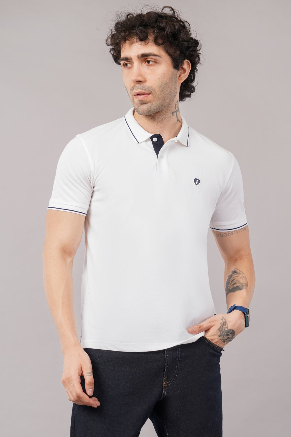 Van Heusen White Solid Half Sleeve Polo  T-shirt