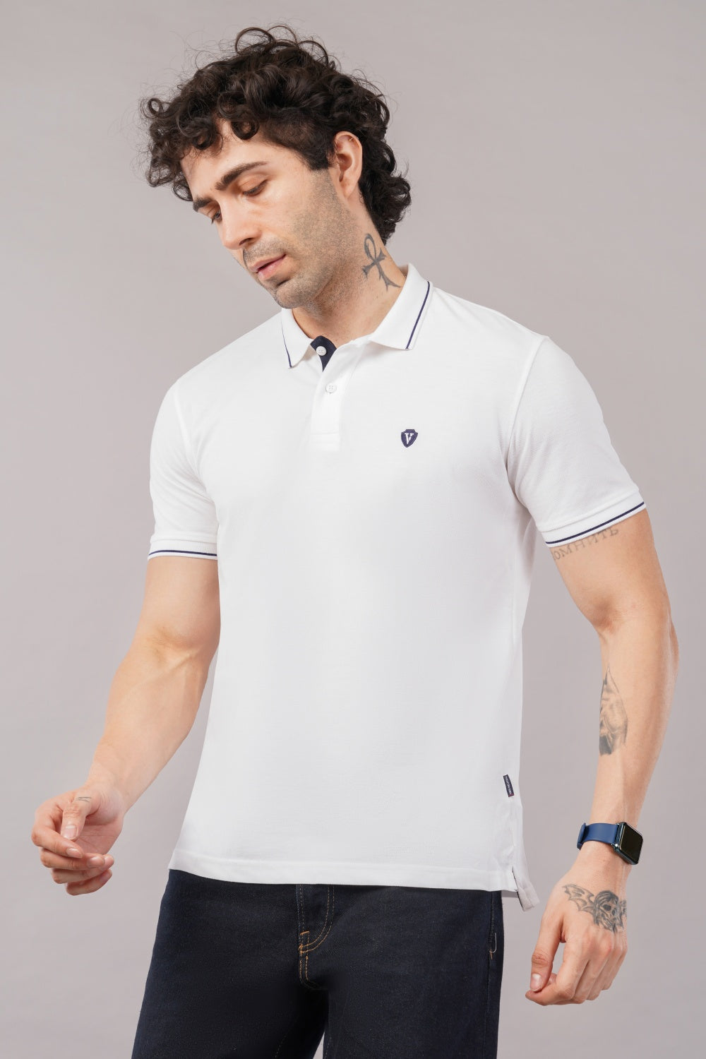 Van Heusen White Solid Half Sleeve Polo  T-shirt