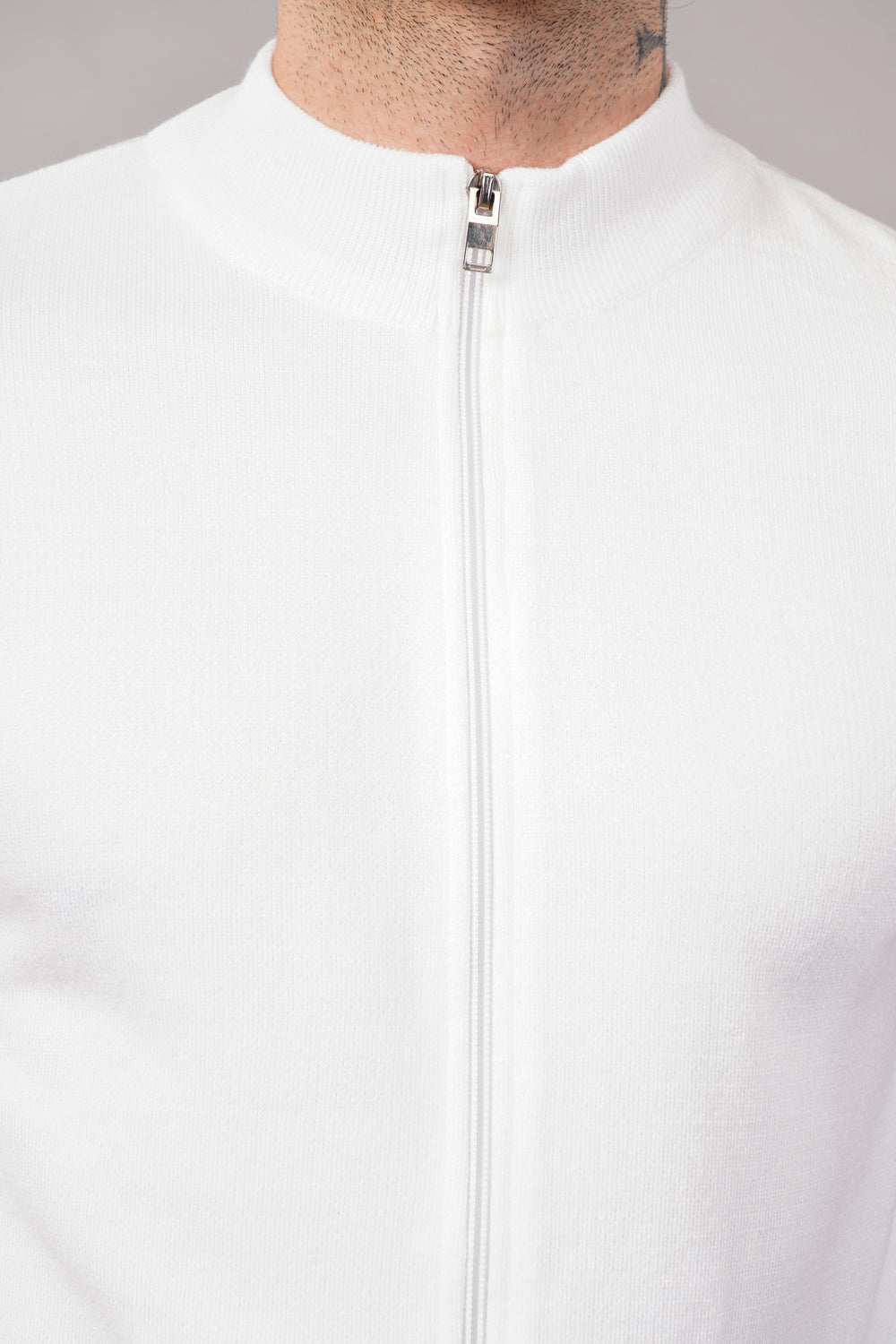 Elevate Solid Textured Knit Full Zipper Mens Sweater