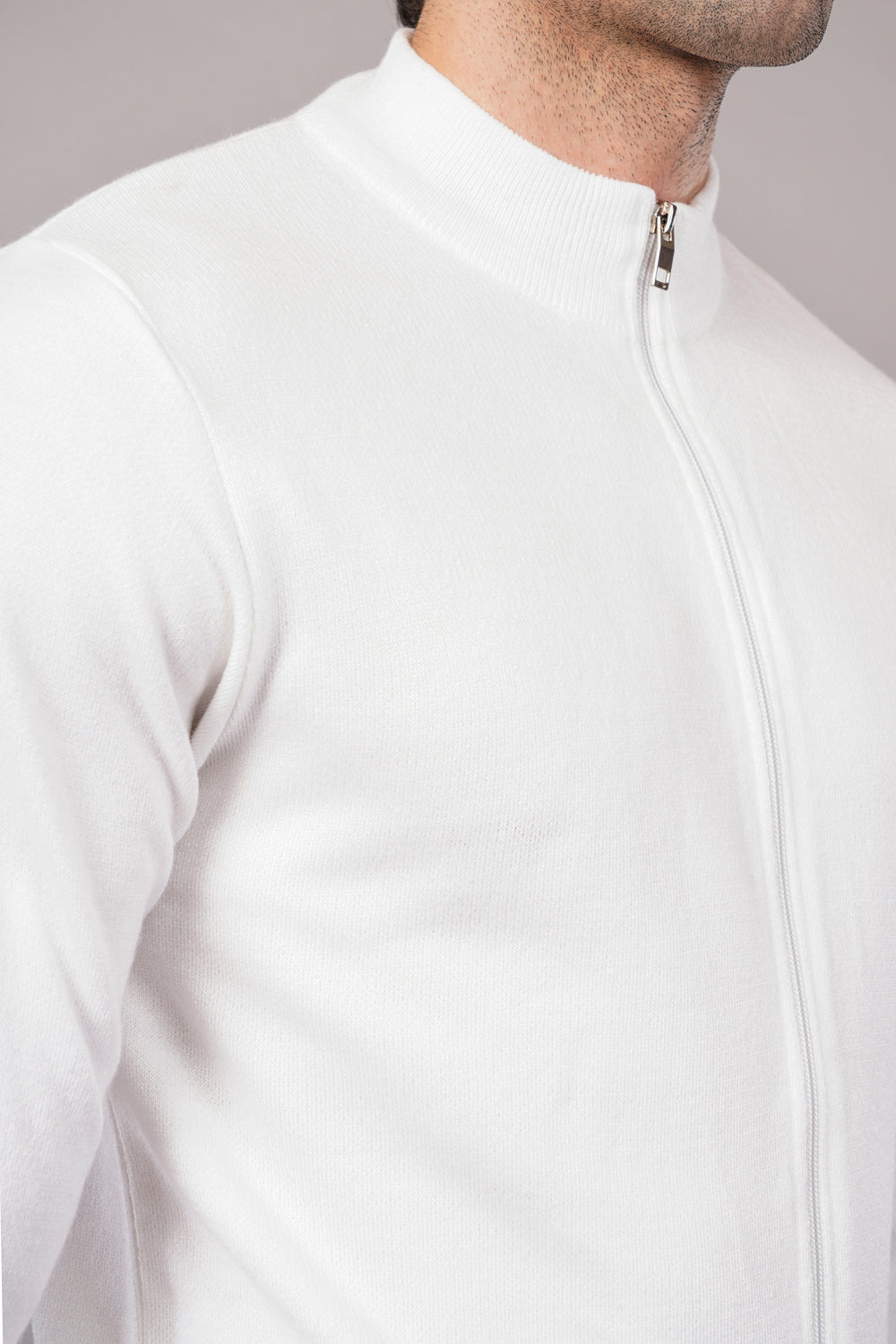 Elevate Solid Textured Knit Full Zipper Mens Sweater