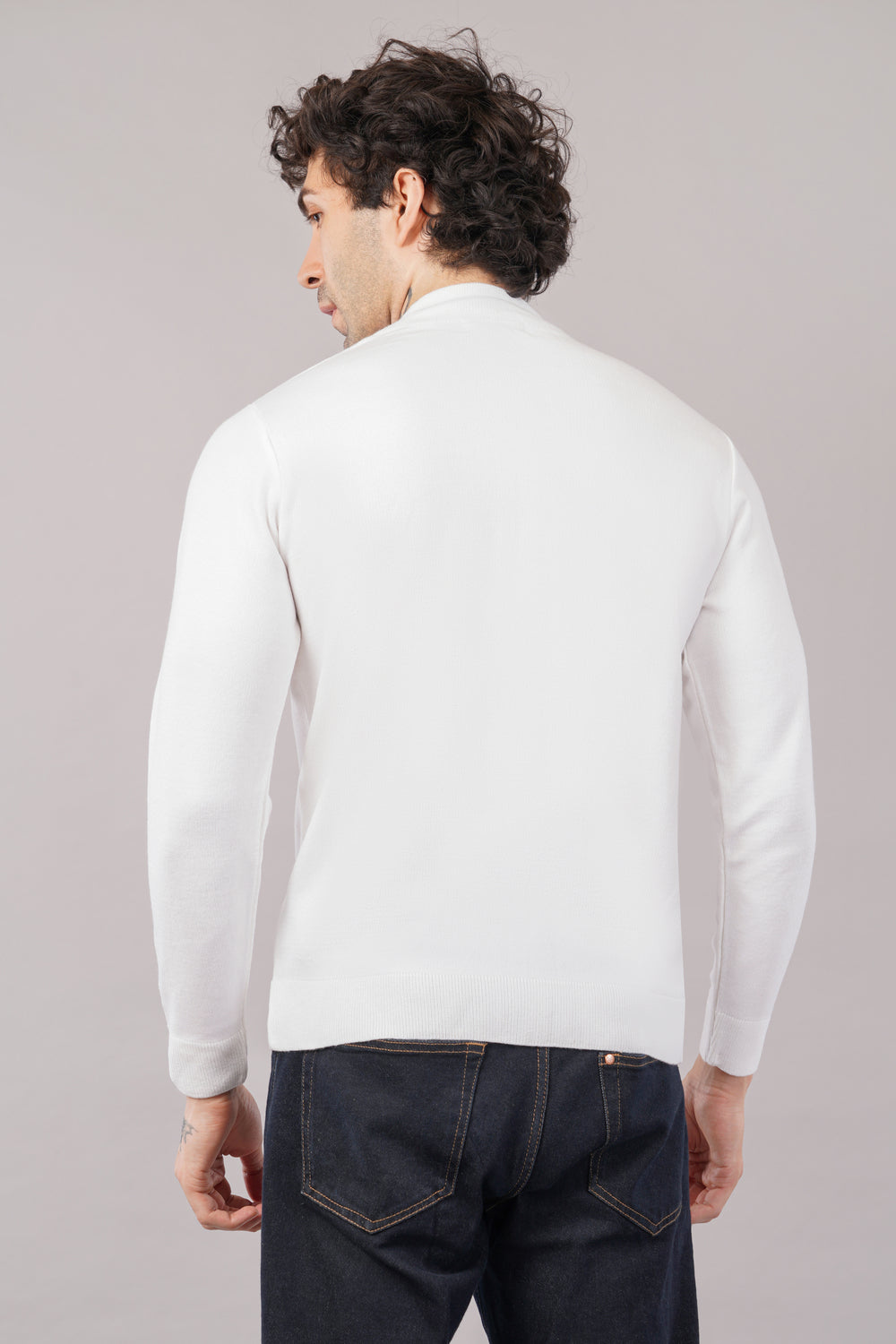 Elevate Solid Textured Knit Full Zipper Mens Sweater