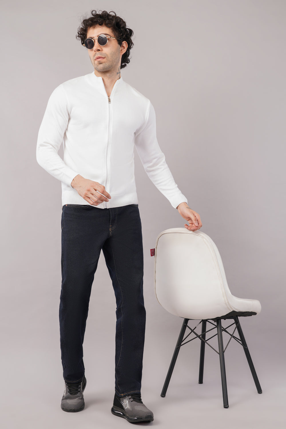 Elevate Solid Textured Knit Full Zipper Mens Sweater