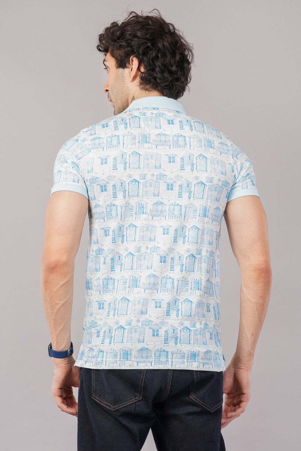 Parx Blue Half Sleeve Printed Polo T-shirt