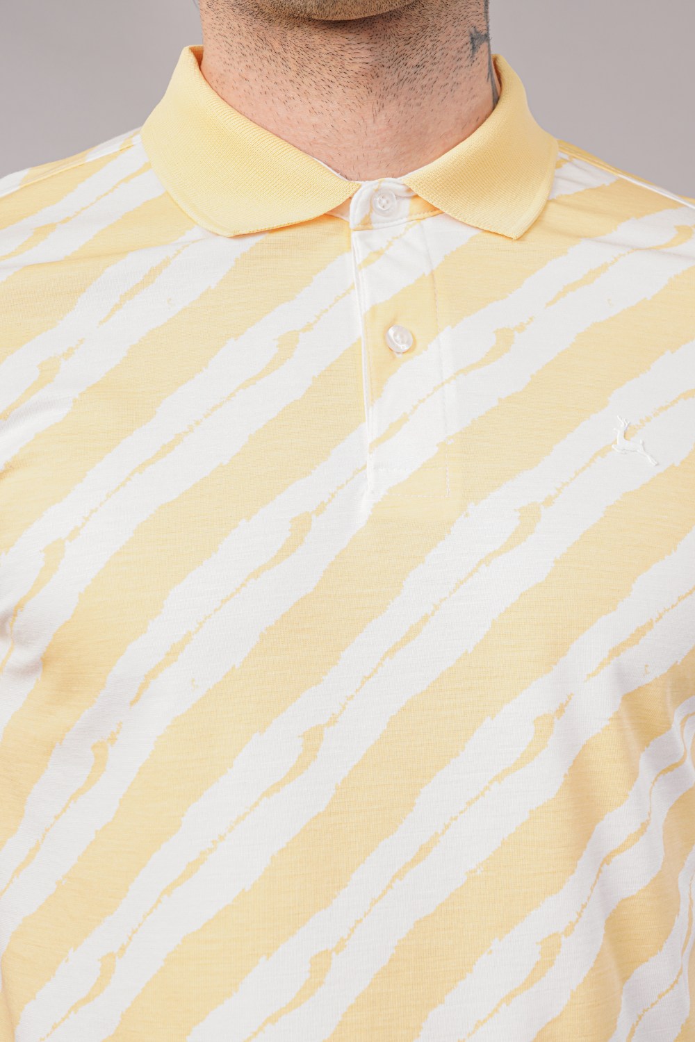Parx Yellow & White  Diagonally Striped Half Sleeve Polo T-shirt