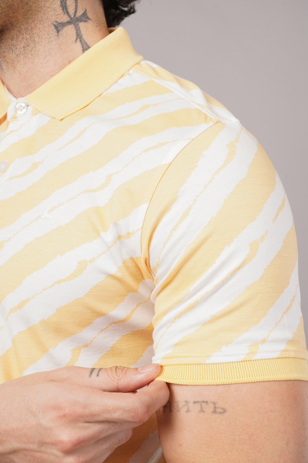 Parx Yellow & White  Diagonally Striped Half Sleeve Polo T-shirt