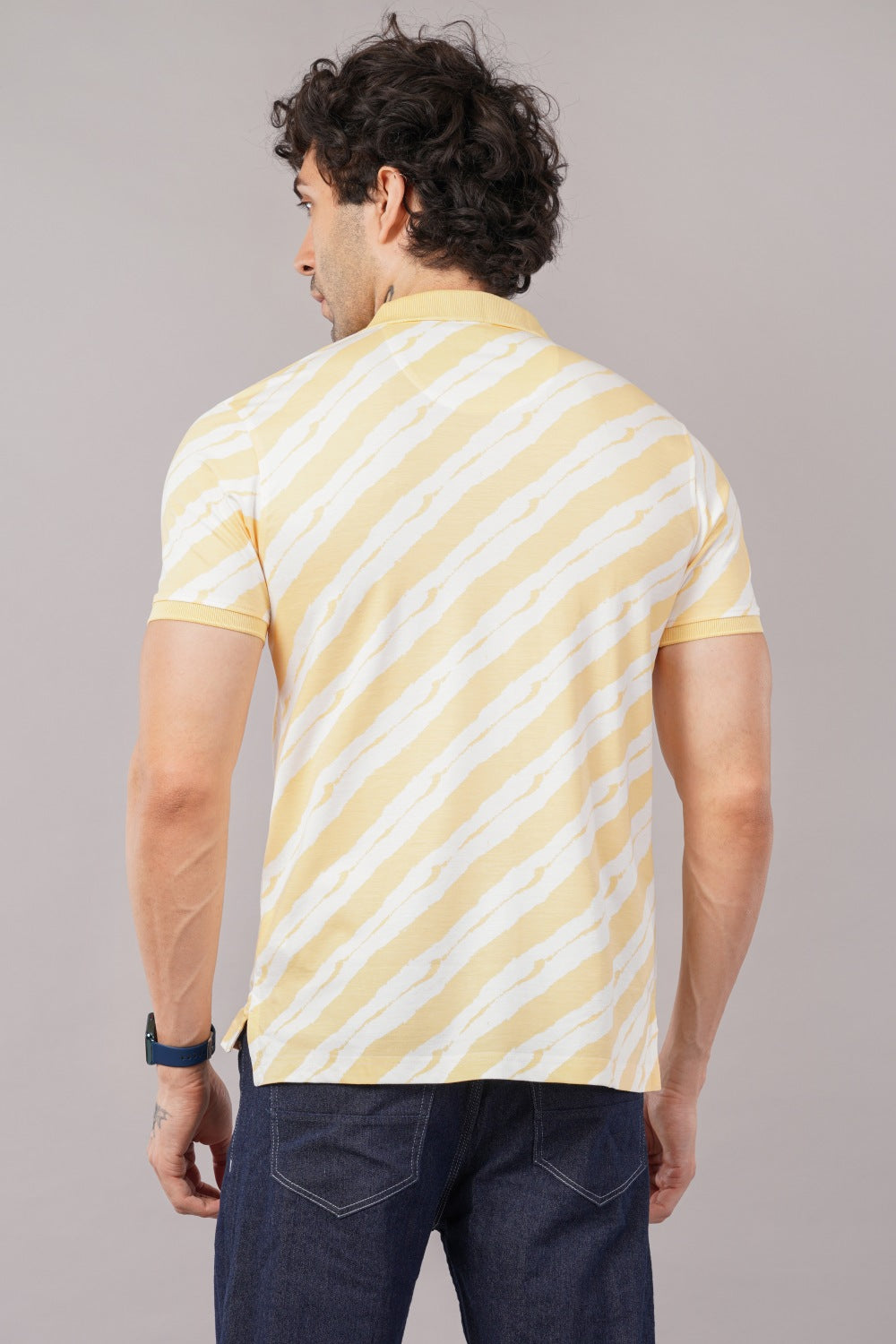 Parx Yellow & White  Diagonally Striped Half Sleeve Polo T-shirt