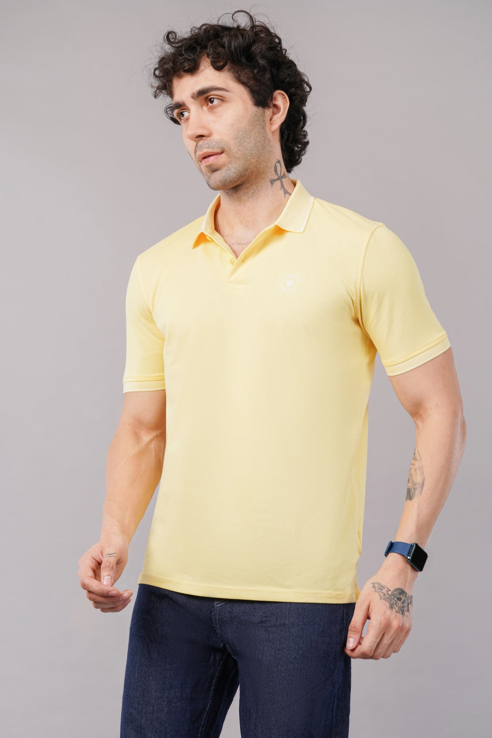 Louis Philippe Solid Yellow Half Sleeve Polo T-shirt