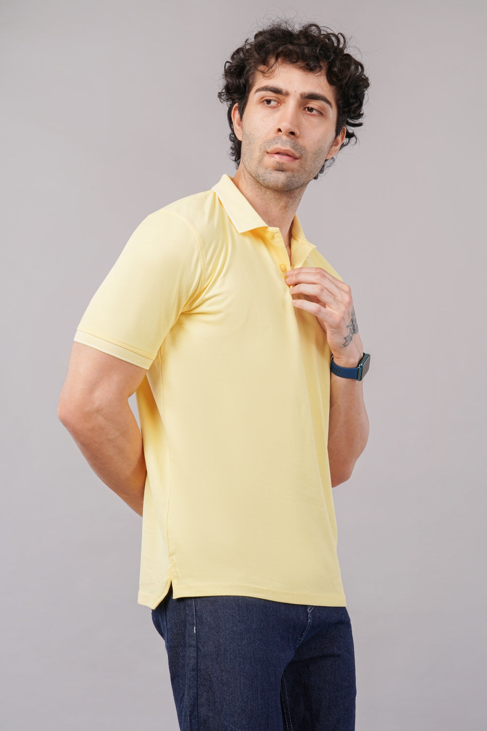 Louis Philippe Solid Yellow Half Sleeve Polo T-shirt