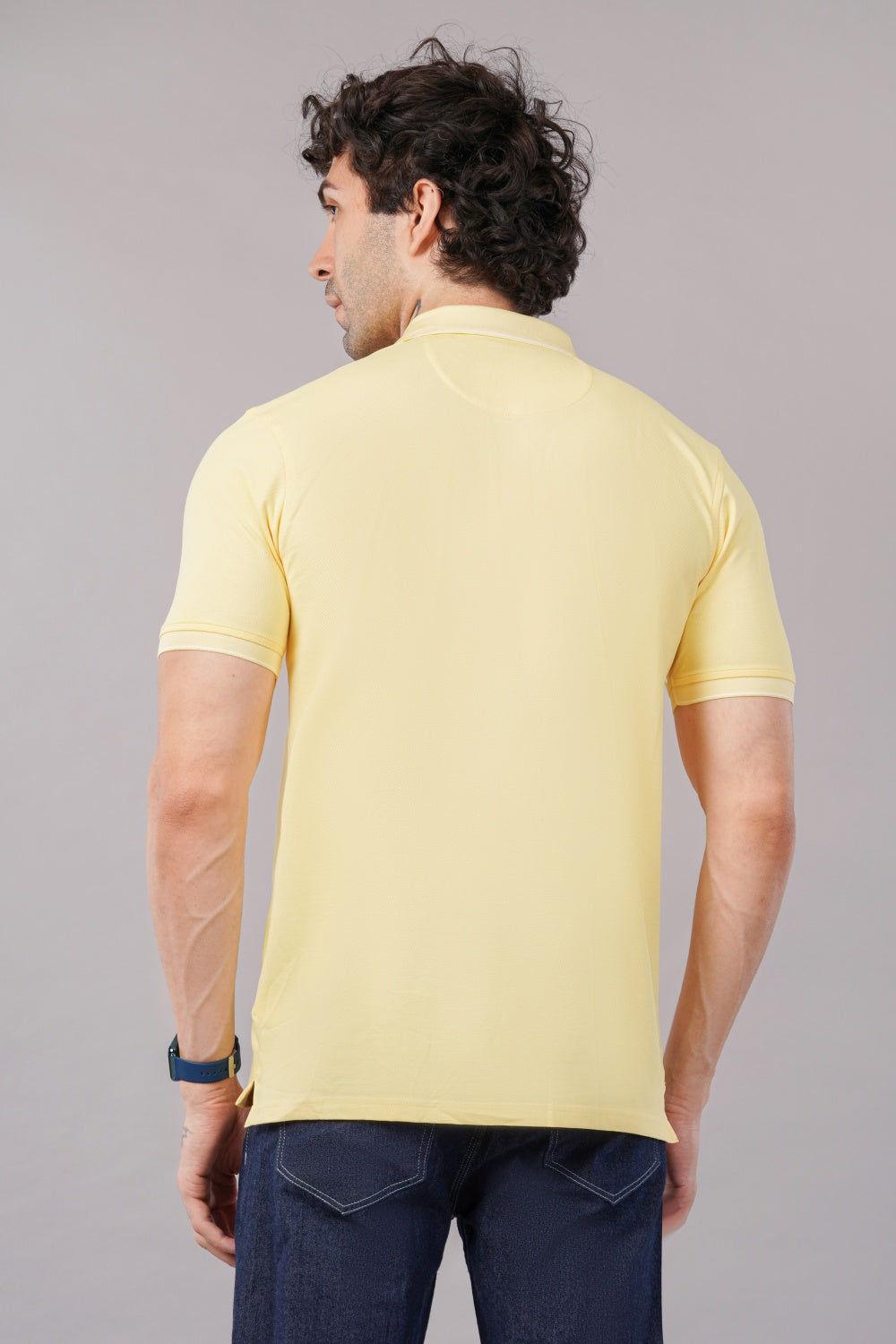 Louis Philippe Solid Yellow Half Sleeve Polo T-shirt