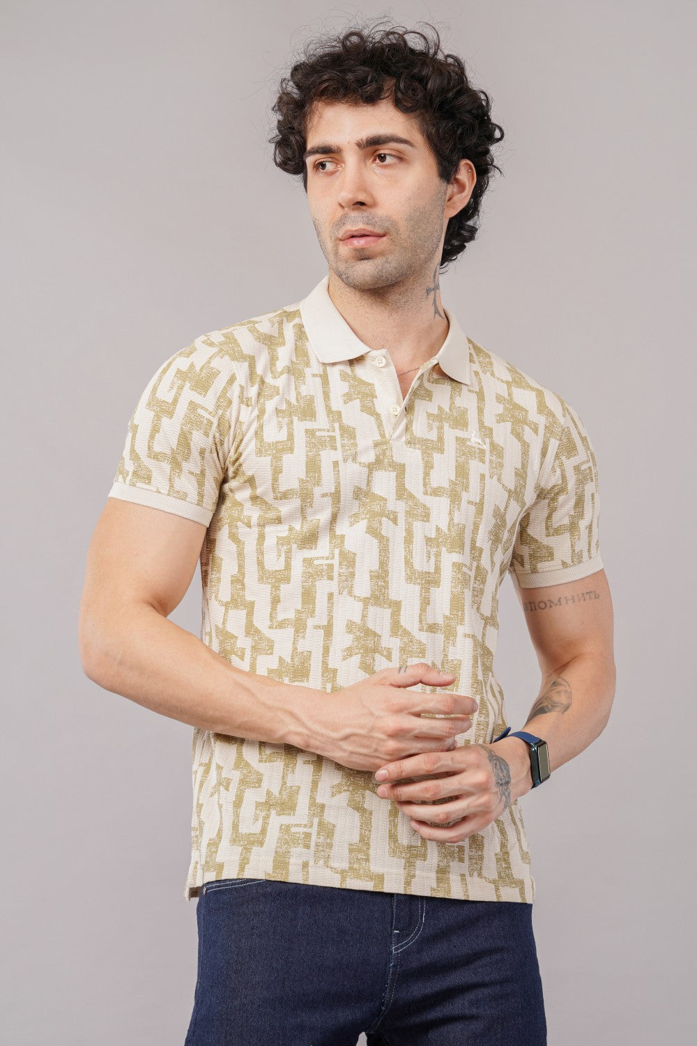 Parx Brown Printed Half Sleeve Polo T-shirt