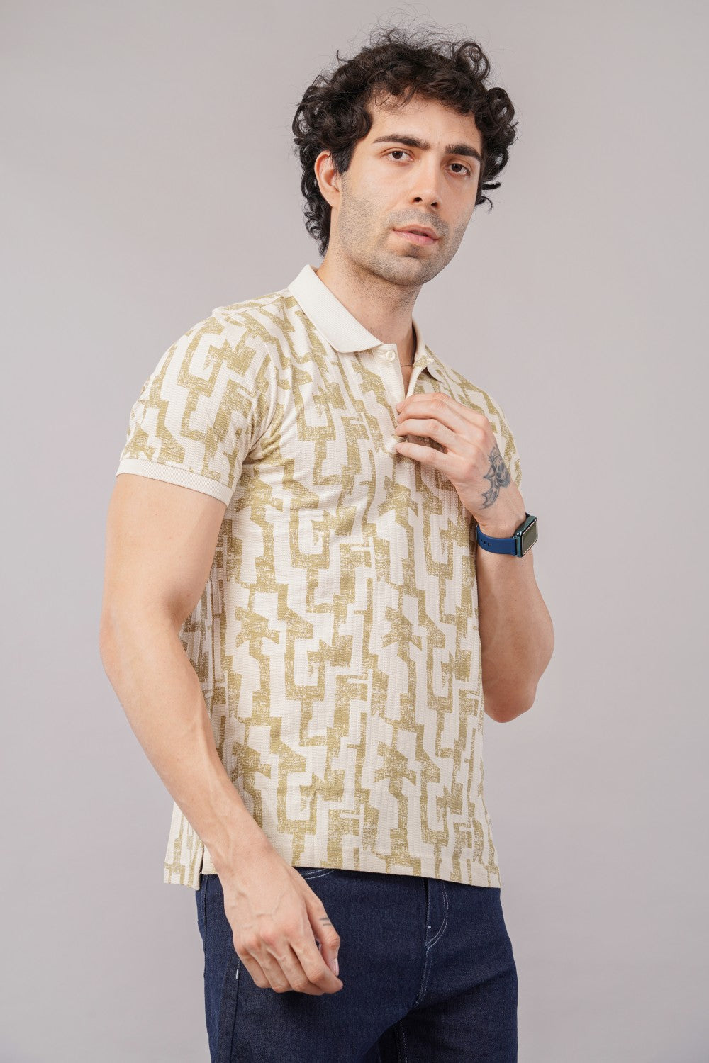 Parx Brown Printed Half Sleeve Polo T-shirt