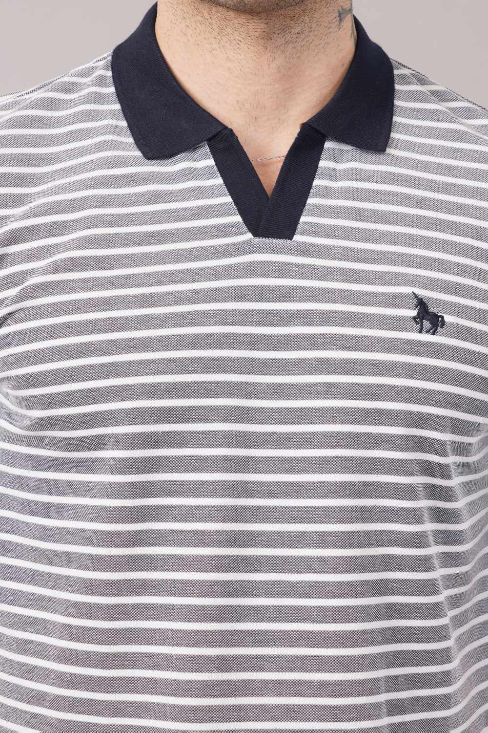 Van Heusen White & Grey Striped Half Sleeve Polo T-shirt
