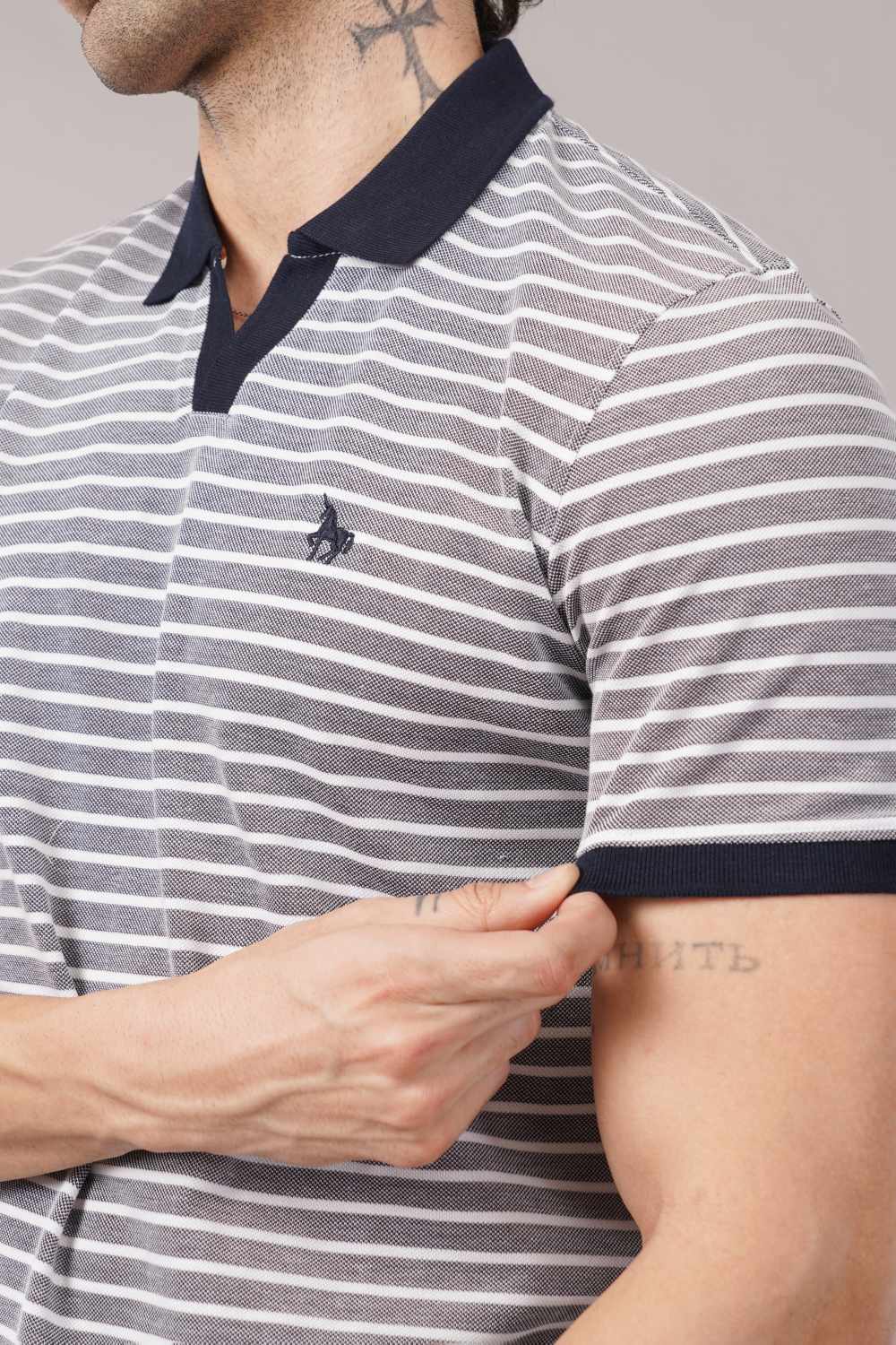 Van Heusen White & Grey Striped Half Sleeve Polo T-shirt