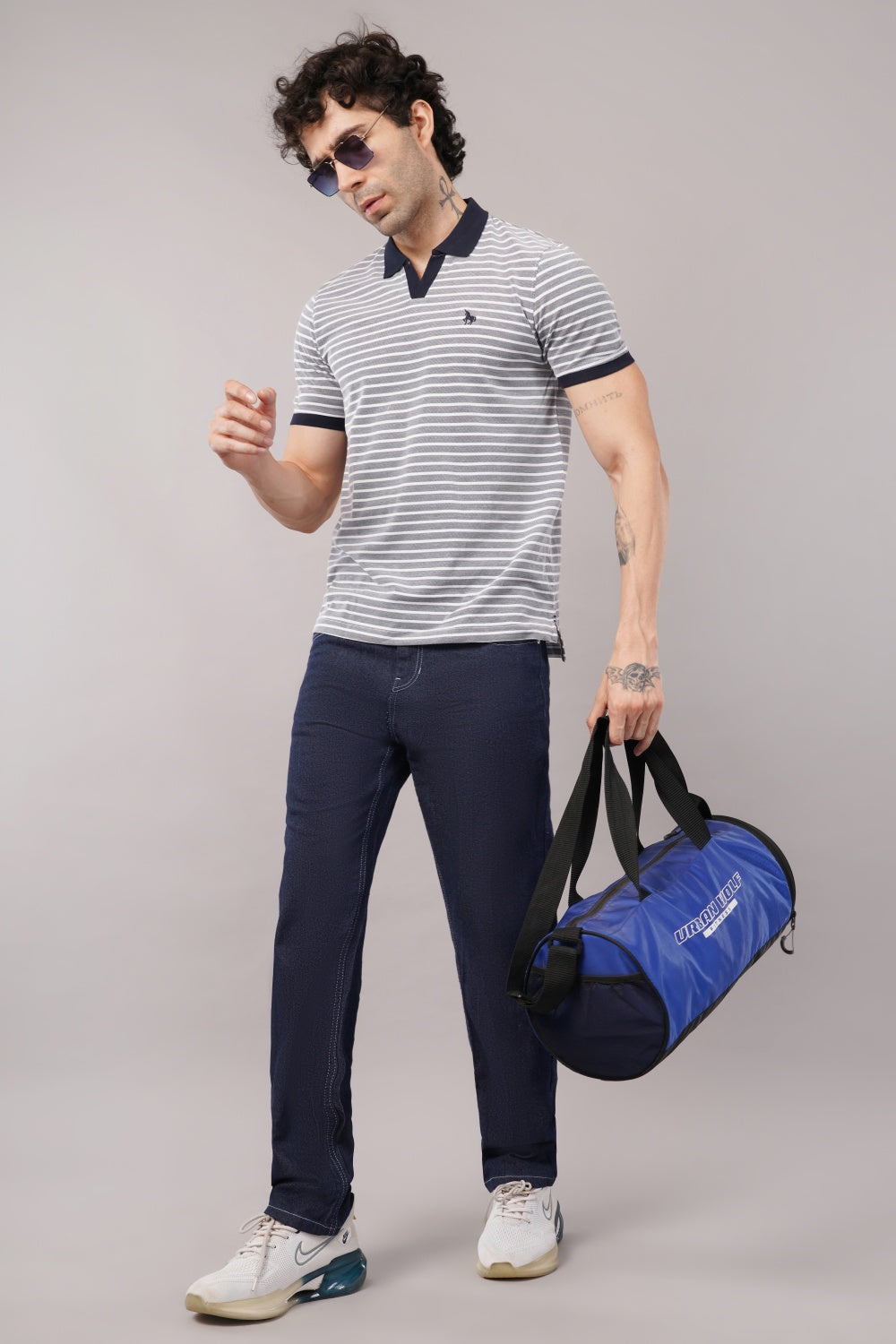 Van Heusen White & Grey Striped Half Sleeve Polo T-shirt