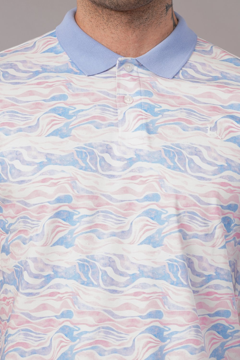 Parx Blue Wave Print Polo  Half Sleeve T-Shirt