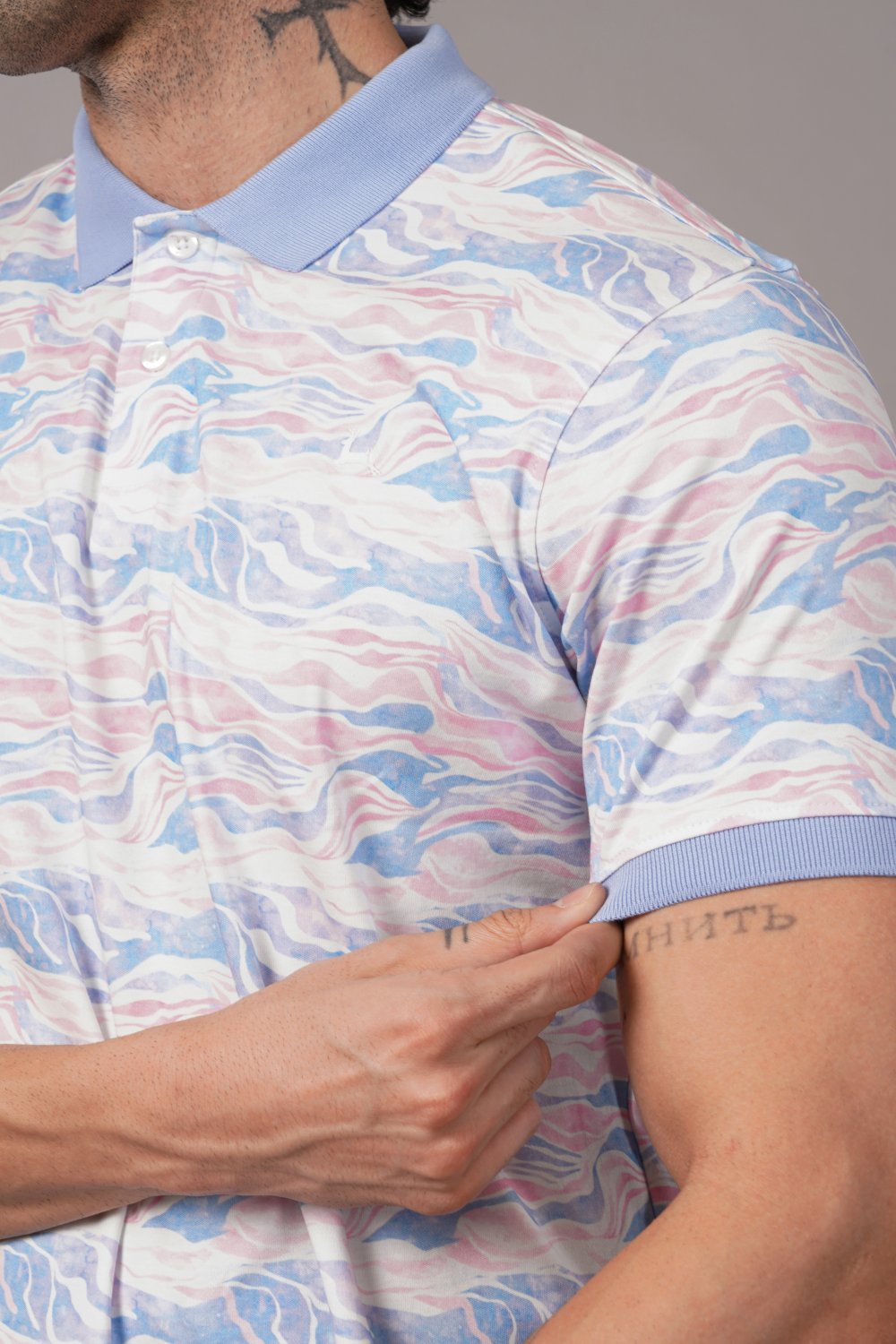 Parx Blue Wave Print Polo  Half Sleeve T-Shirt