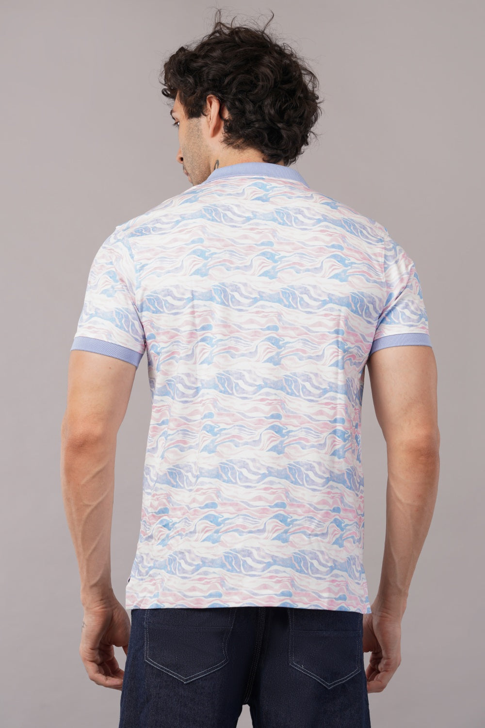 Parx Blue Wave Print Polo  Half Sleeve T-Shirt