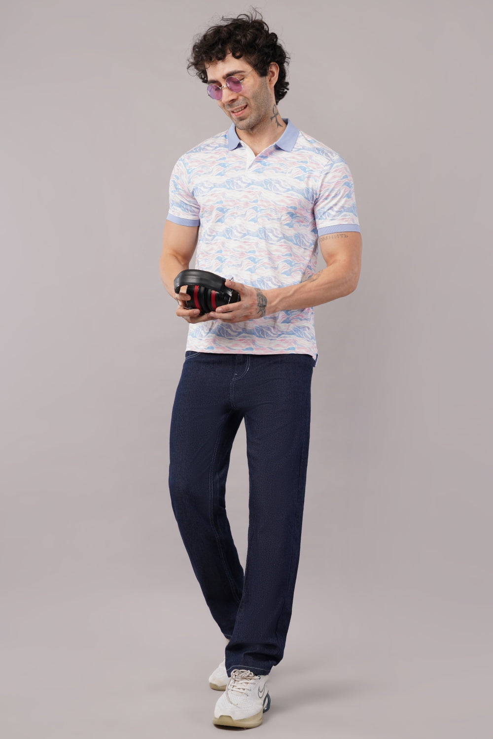 Parx Blue Wave Print Polo  Half Sleeve T-Shirt