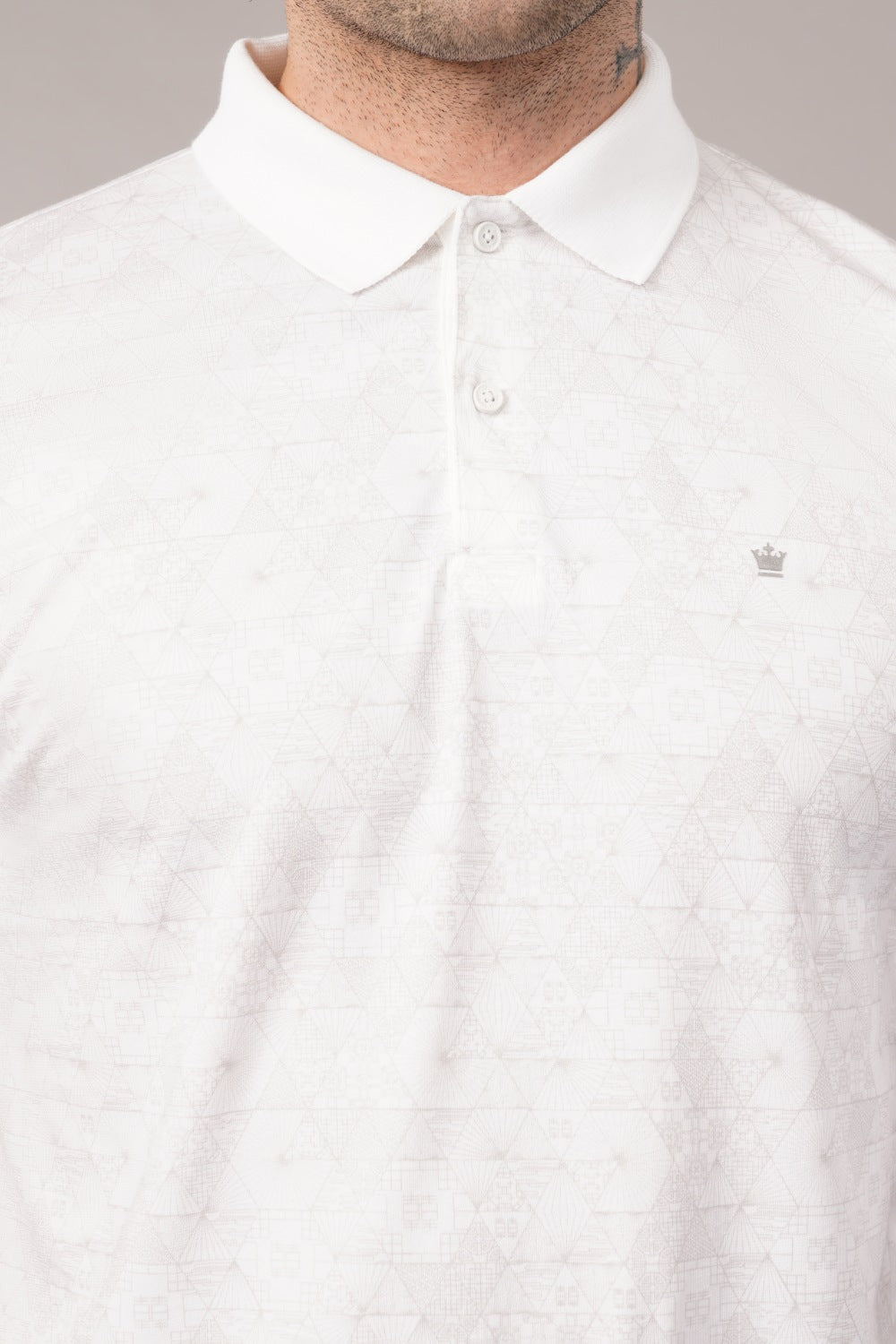 Louis Philippe White Geometric Print Half Sleeve Polo  T-shirt