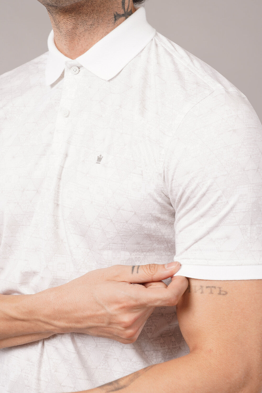 Louis Philippe White Geometric Print Half Sleeve Polo  T-shirt