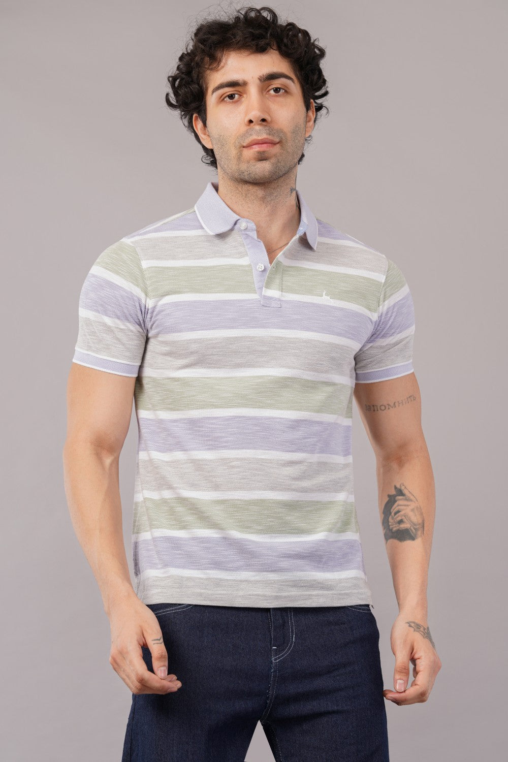 Parx Pastel Horizontal Stripes Half Sleeve Polo T-shirt