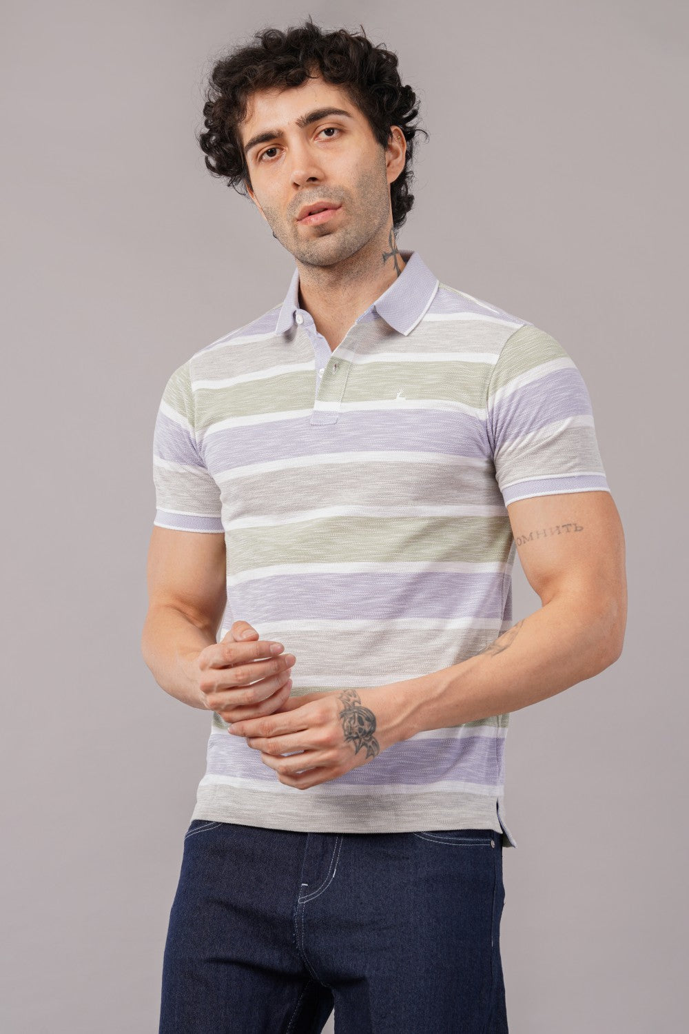 Parx Pastel Horizontal Stripes Half Sleeve Polo T-shirt
