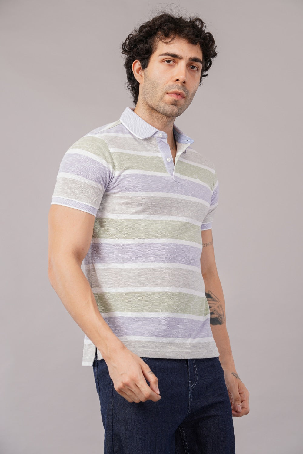 Parx Pastel Horizontal Stripes Half Sleeve Polo T-shirt