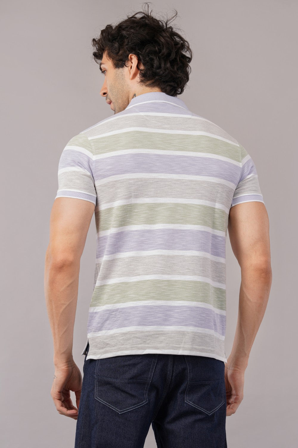 Parx Pastel Horizontal Stripes Half Sleeve Polo T-shirt