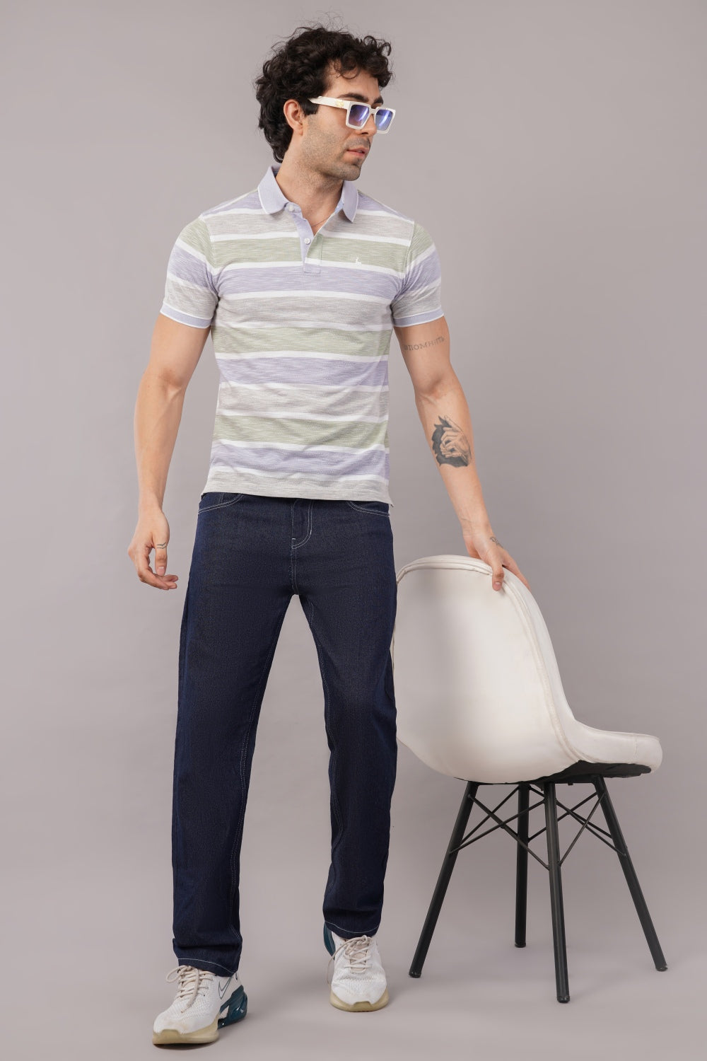 Parx Pastel Horizontal Stripes Half Sleeve Polo T-shirt
