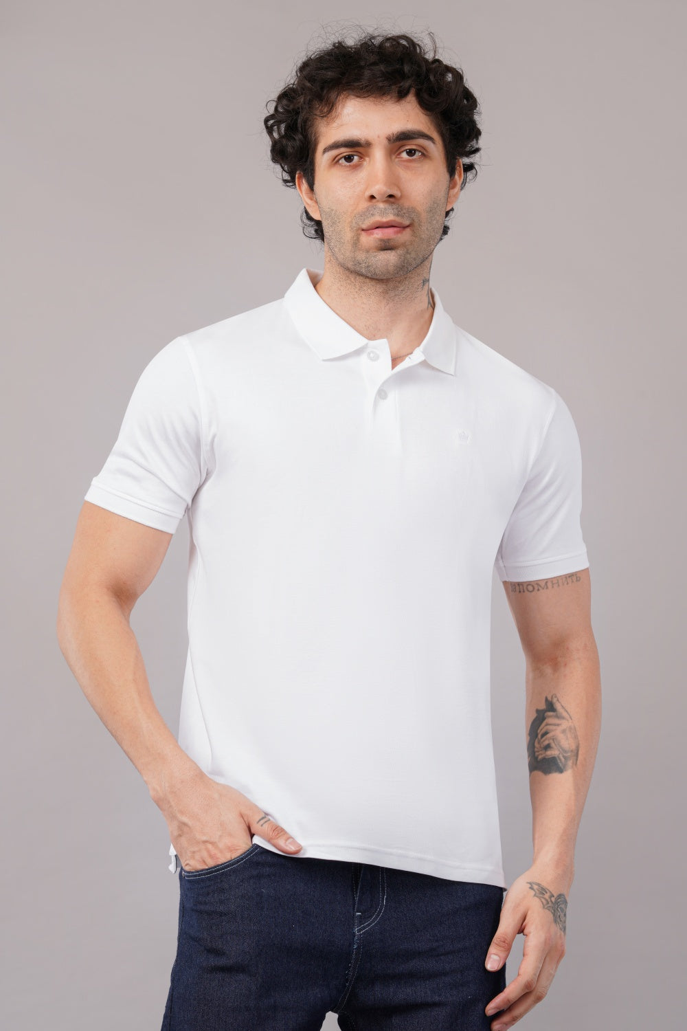 Louis Philippe Solid White  Half Sleeve Polo  T-shirt