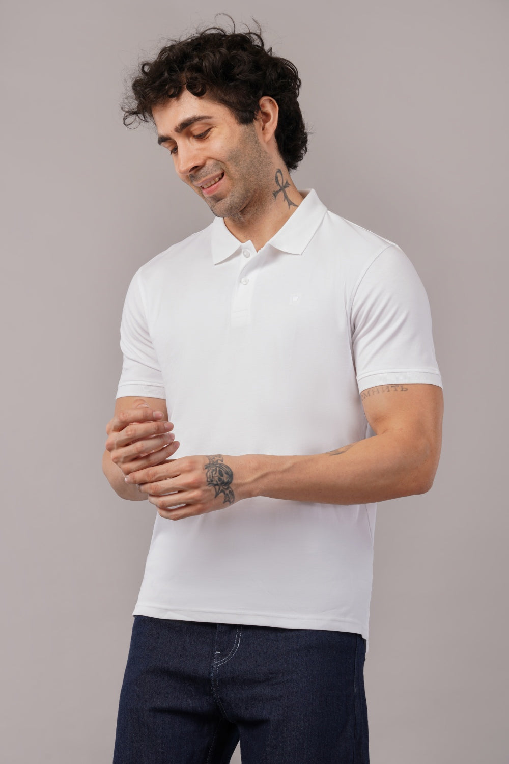 Louis Philippe Solid White  Half Sleeve Polo  T-shirt