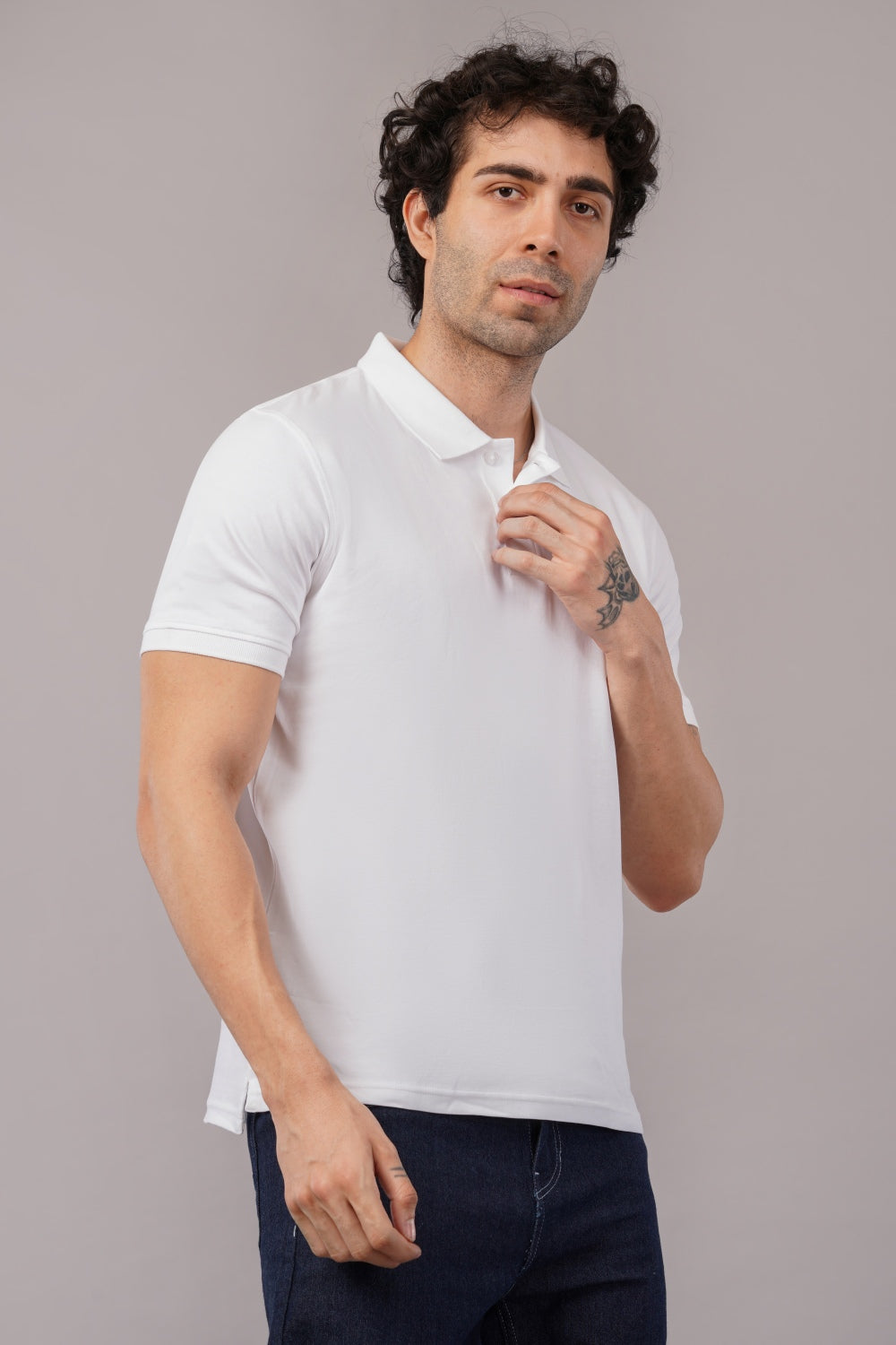 Louis Philippe Solid White  Half Sleeve Polo  T-shirt
