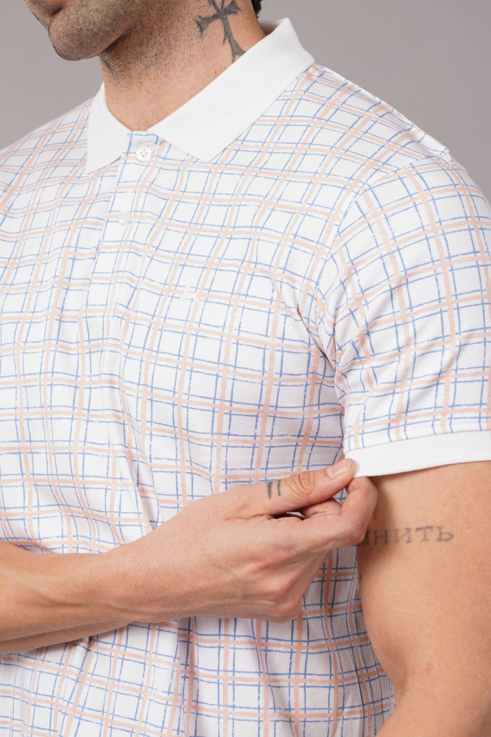 Parx White Checkered Half Sleeve Polo T-shirt