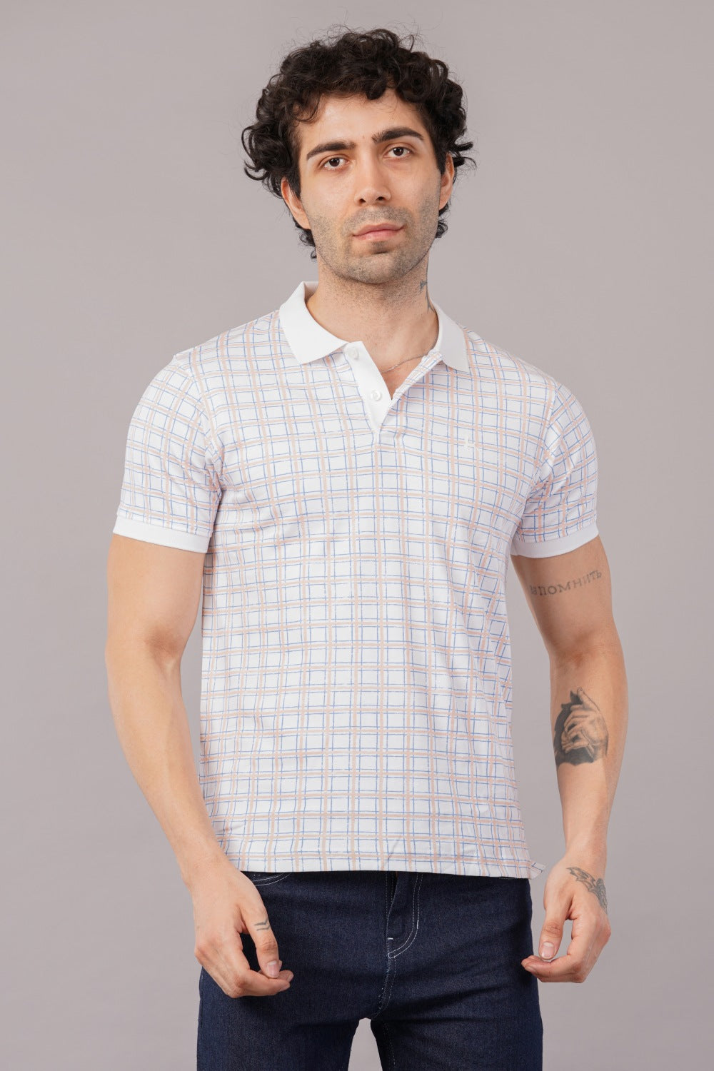 Parx White Checkered Half Sleeve Polo T-shirt