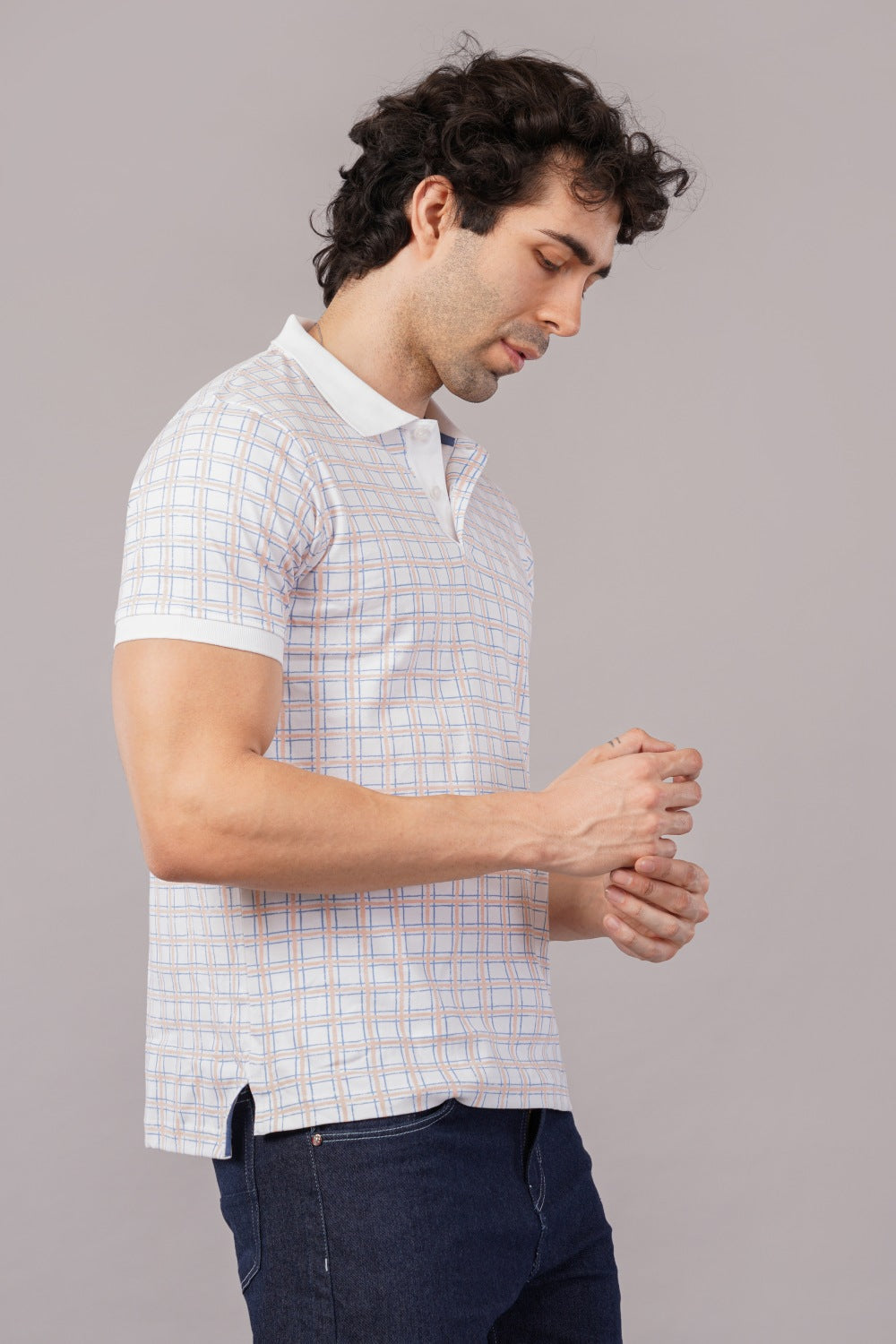 Parx White Checkered Half Sleeve Polo T-shirt