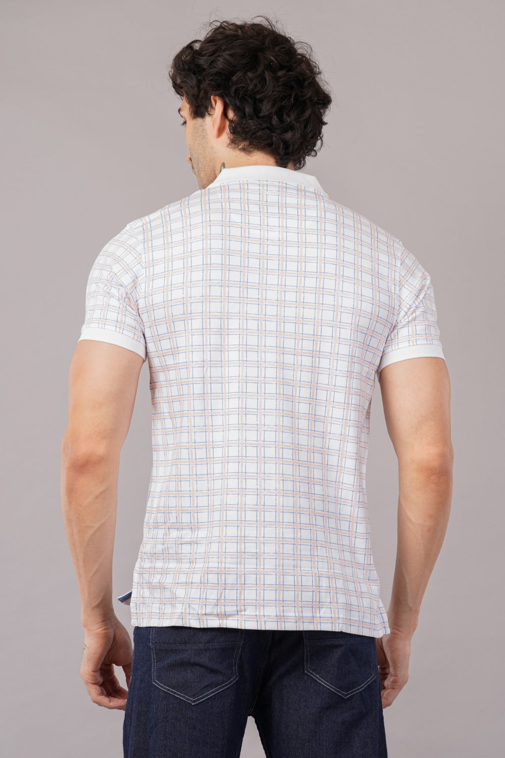 Parx White Checkered Half Sleeve Polo T-shirt