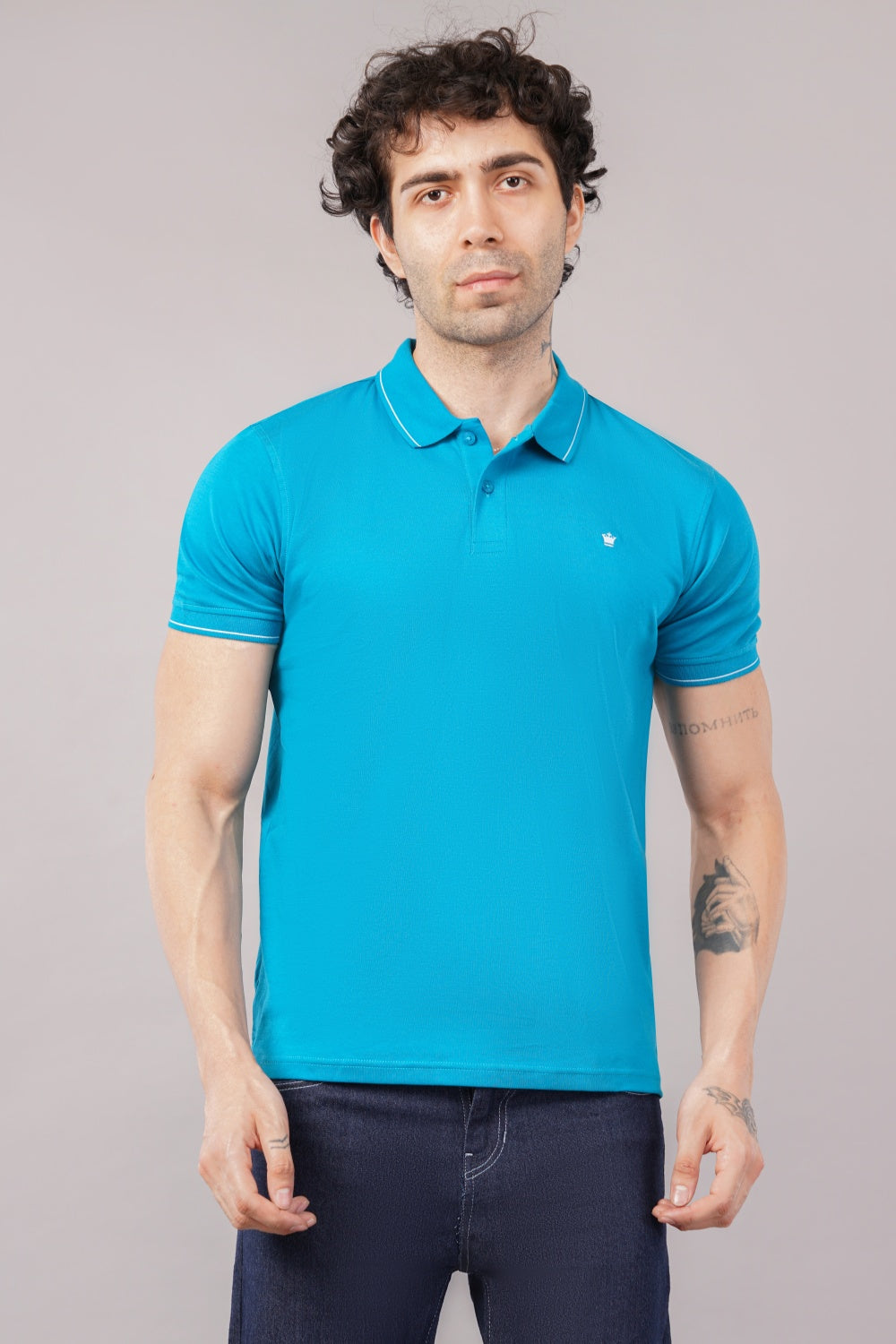 Louis Philippe Solid Sky Blue  Half Sleeve Polo  T-shirt