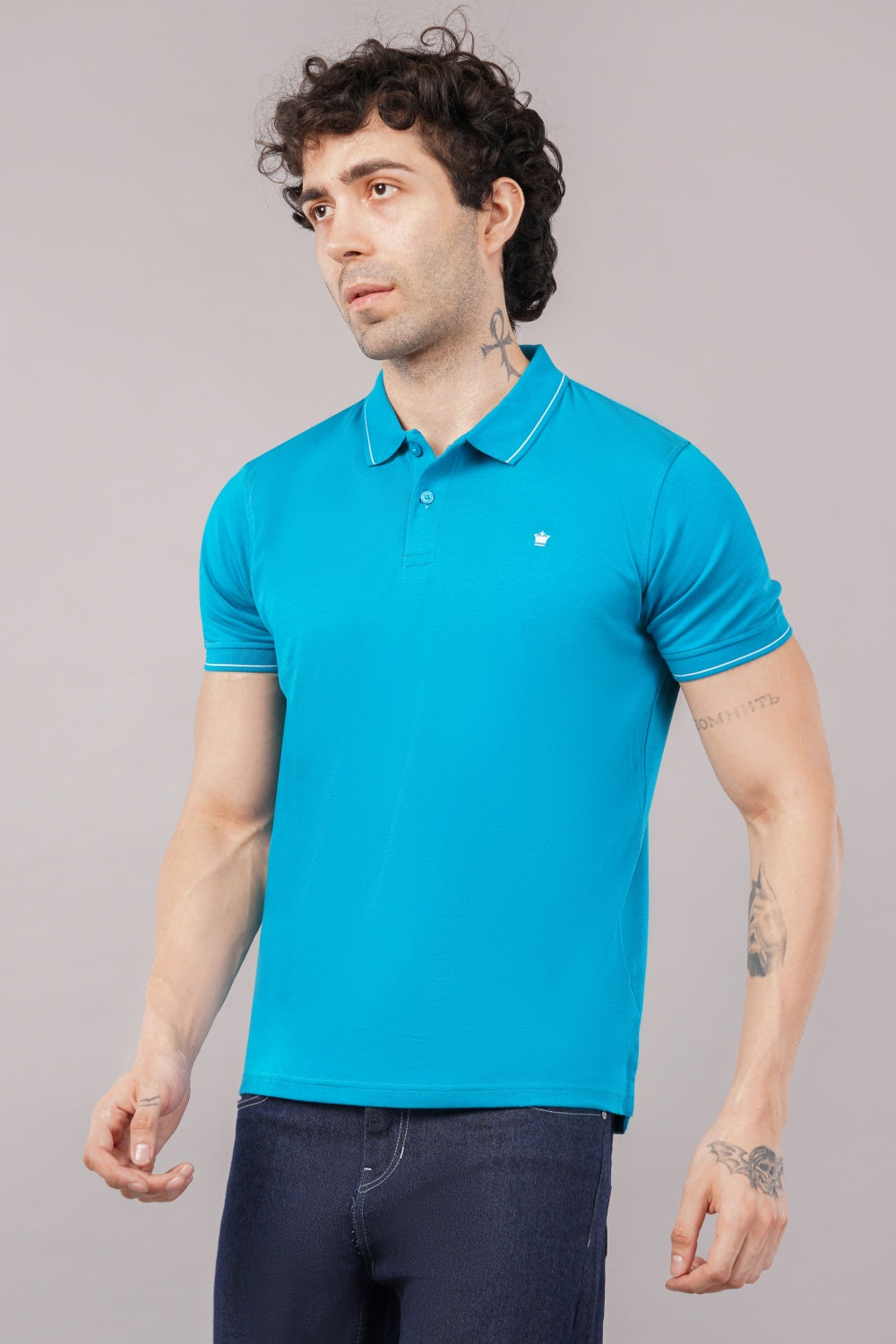 Louis Philippe Solid Sky Blue  Half Sleeve Polo  T-shirt