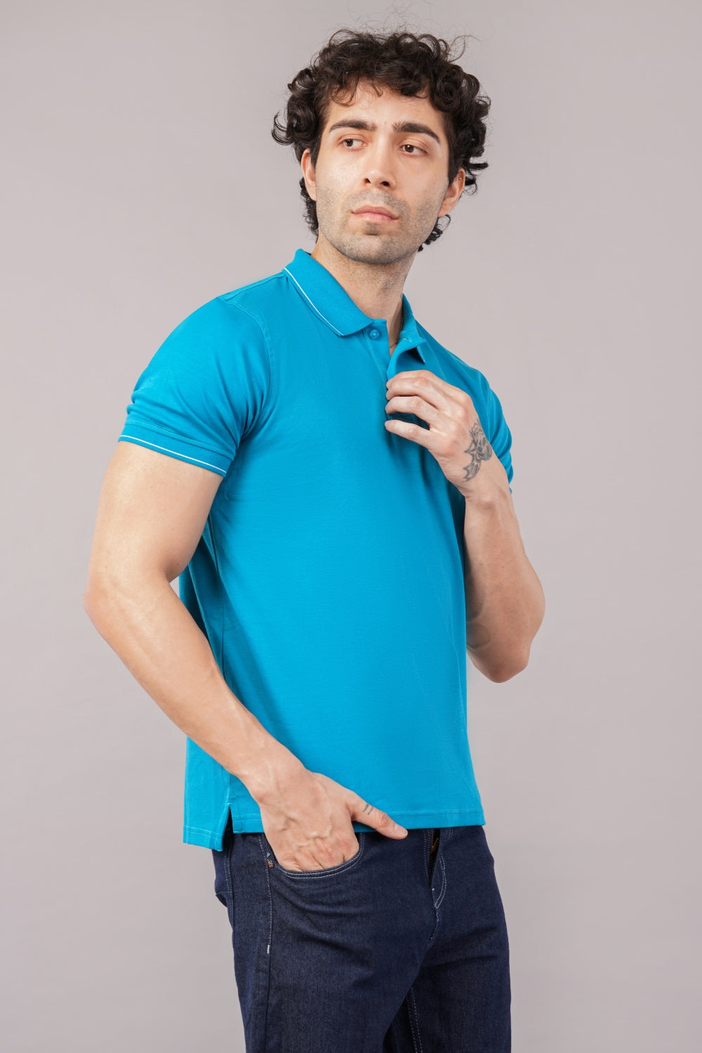 Louis Philippe Solid Sky Blue  Half Sleeve Polo  T-shirt