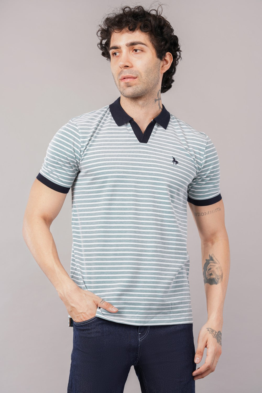 Van Heusen Half Sleeve Striped Polo  T-shirt